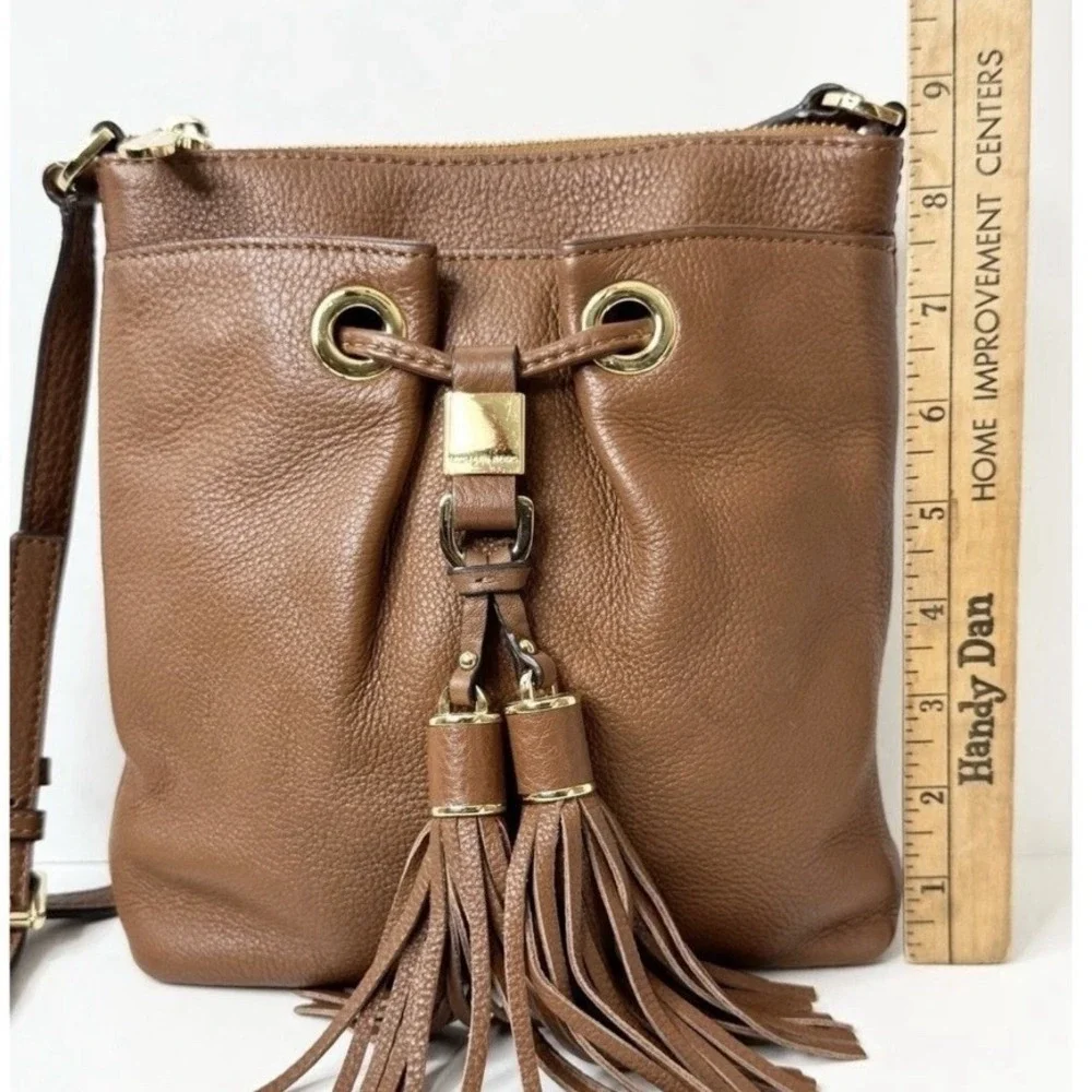 Michael Kors Brown Pebble Leather Camden Drawstring Crossbody Bag